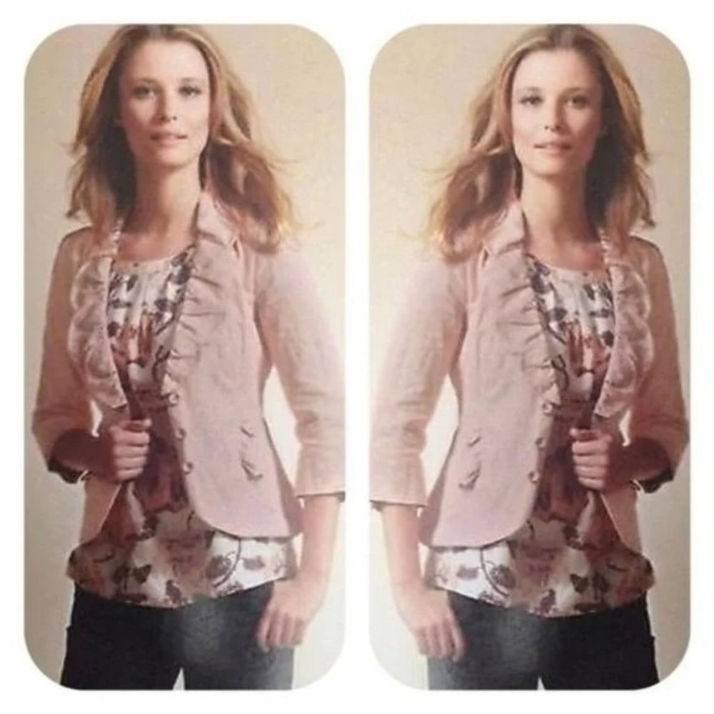 Size 6 GUC Cabi Blush Pink Petal Ruffle Jacket Style # 400